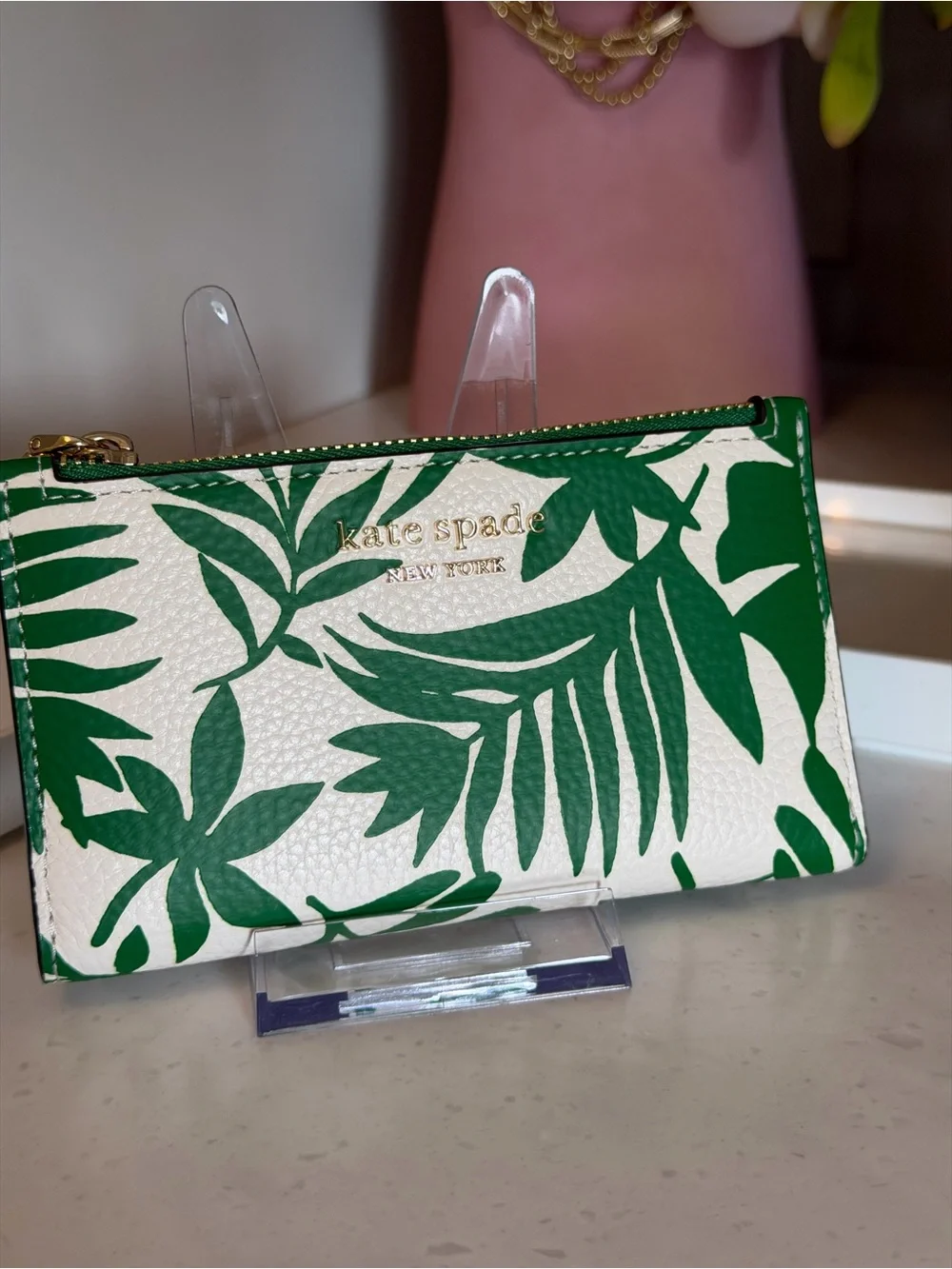 kate spade Green & White Tropical Leaf Zip Wallet